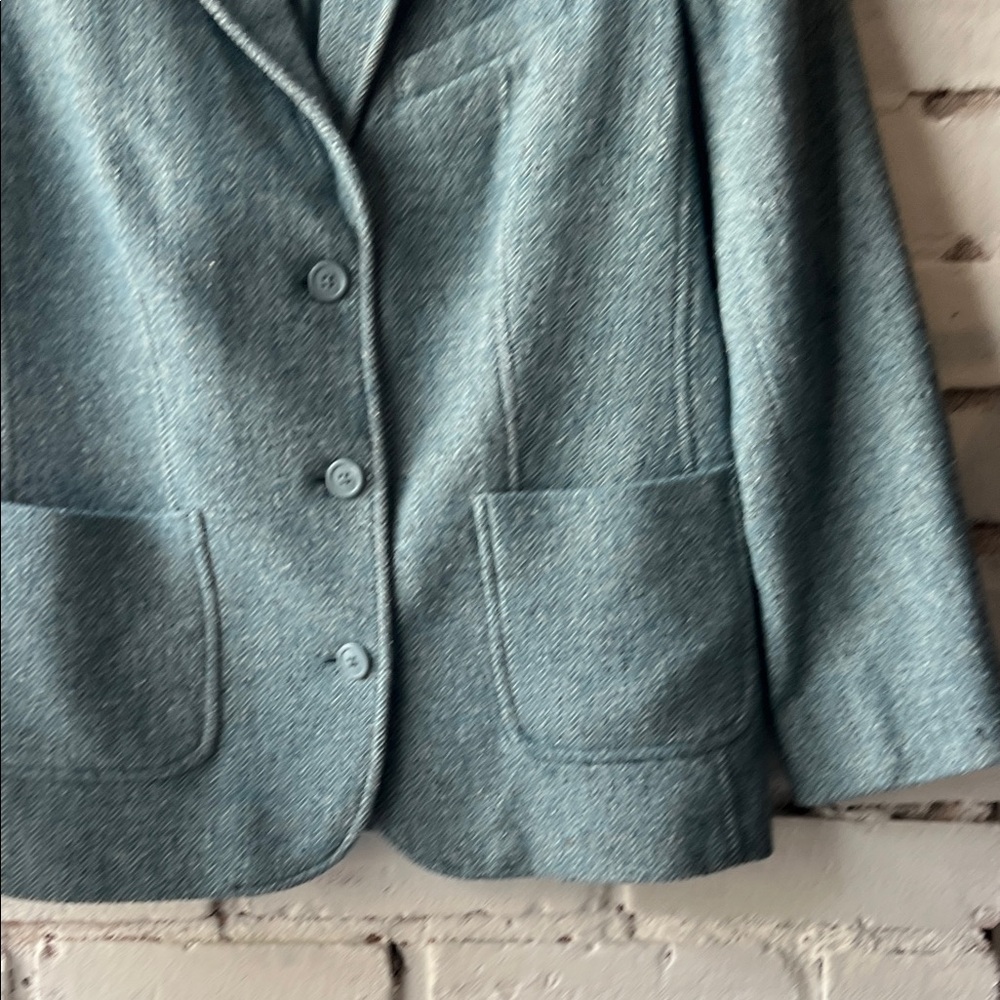 LL bean textured Women's Blue-Green Wool silk Blend Blazer - Picture 2 of 9